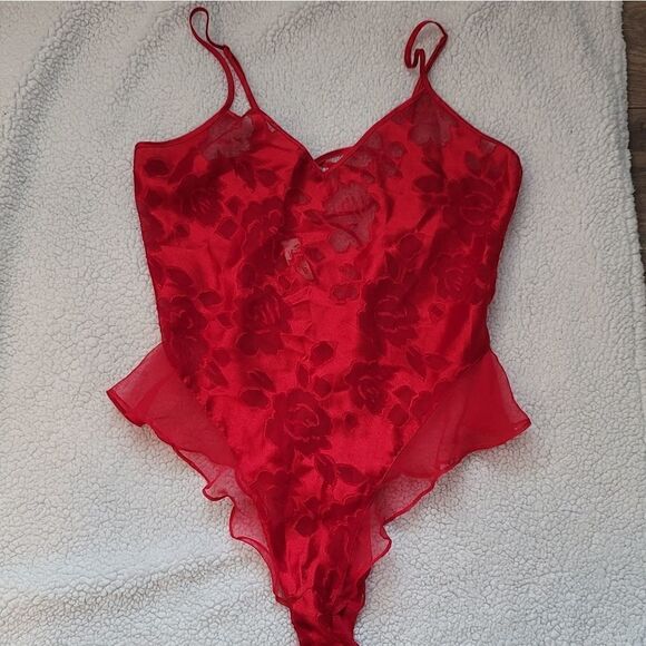 VINTAGE GOLD LABEL Victoria's Secret Red Floral Teddy - Picture 5 of 8